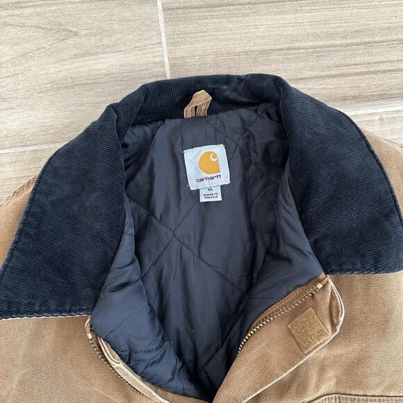 Carhartt Jacket Mens XL Beige Duck Canvas Corduroy Collar Faded C26 211 Work - Picture 10 of 10